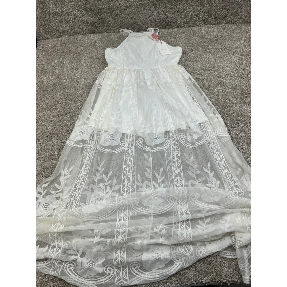 New Entro White Lace Maxi Romper Dress Floral Boho Halter Small #0499
